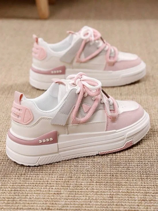 Women's Low-Top Casual Sneakers in Pink and White - Picture 8 of 10